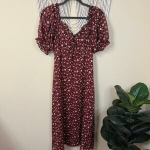 Vici Maroon Floral Midi Dress S